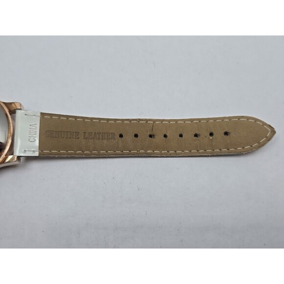 Burgi Automatic Skeleton Watch Rose Gold Crystal Bezel White Strap Exhibition - Picture 11 of 15